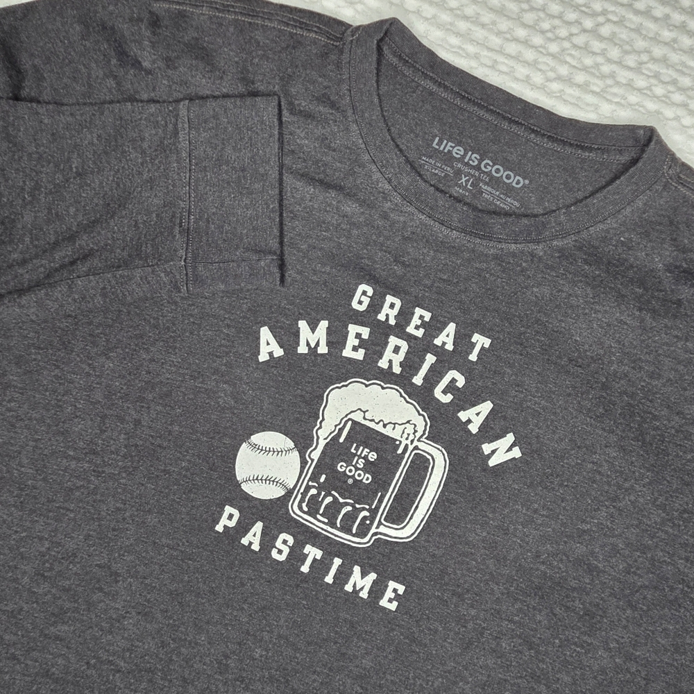 Life Is Good Crusher Tee Great American Pastime Baseball Beer Long Sleeve Shirt